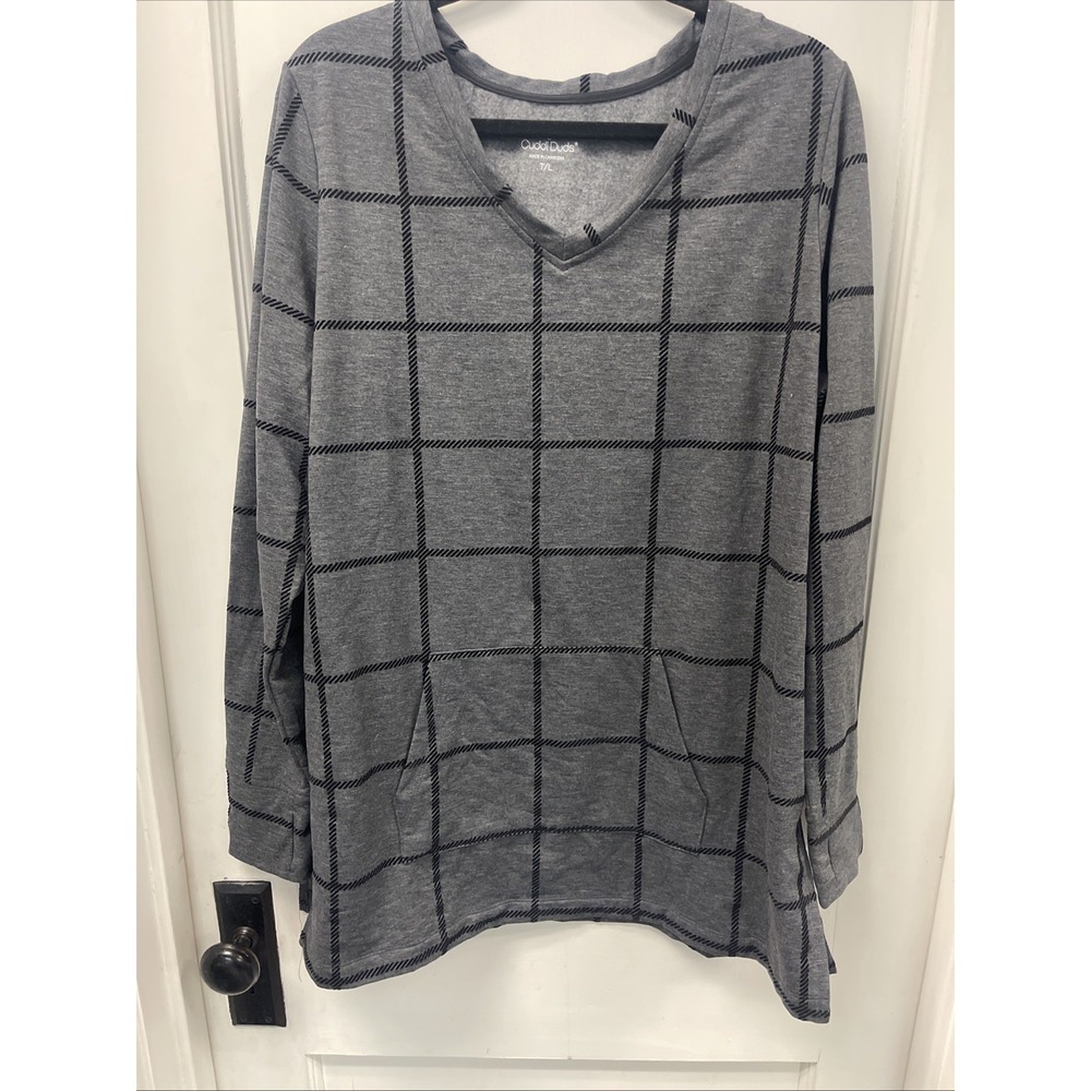CuddlDuds Sweatshirt Gray and Black Women's Large Tall Pocket Front Soft
